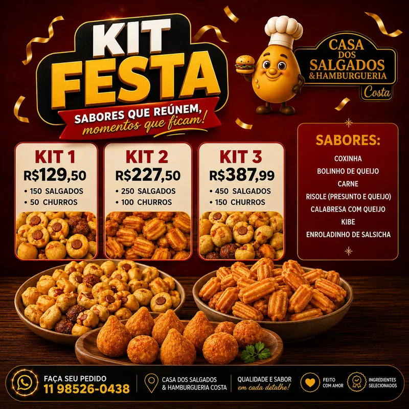 Kits para festa com salgados e churros