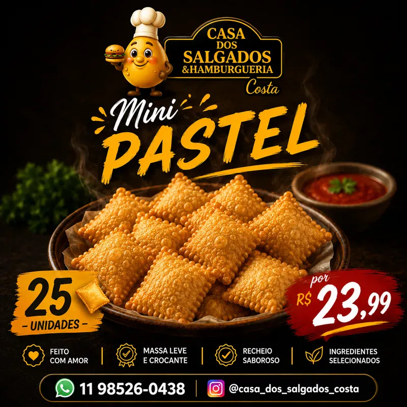 Mini pastéis nas opções de 25 e 50 unidades