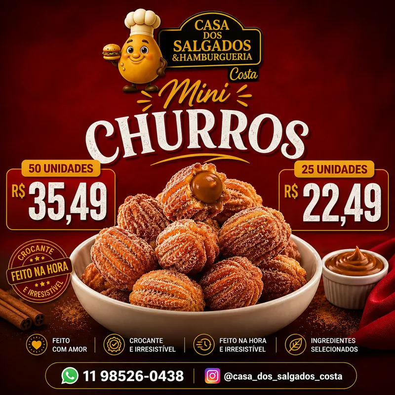 Porções de mini churros para compartilhar