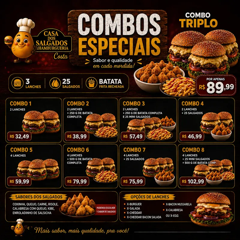 Combos de salgados da Casa dos Salgados